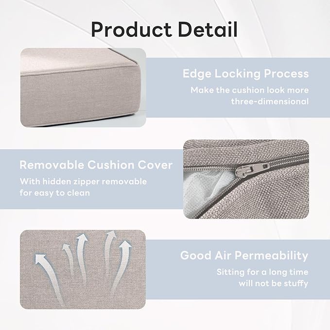 6" Thicker Outdoor Chair Cushion 2 Sets - 24" *24" *6" Waterproof Patio Furniture Cushions with Removable Cover, 28D High Density Sponge Filling Thicken Outdoor Patio Cushions - Beige