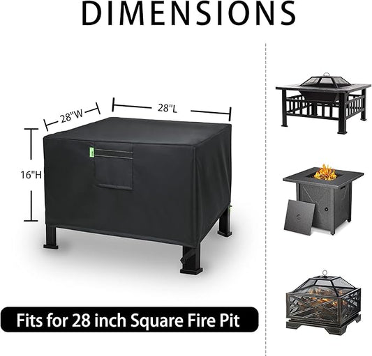 REDRICH Fire Pit Cover Square – Heavy Duty Outdoor Firepit Cover, Full Coverage Patio Outdoor Fireplace Cover, Dustproof Anti UV and Waterproof, 28’’L x 28’’W x 16’’H Black