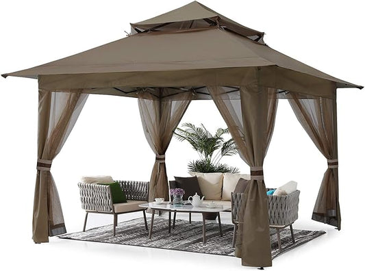 ABCCANOPY Pop Up Gazebo 13x13 - Outdoor Canopy Tent with Mosquito Netting for Patio Garden Backyard (Brown)