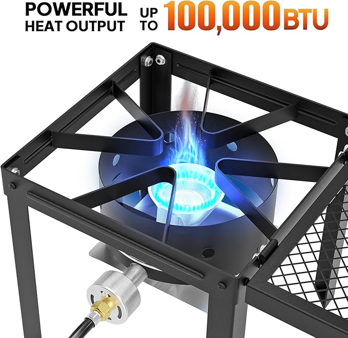 ROVSUN 30QT Turkey Fryer & 100,000BTU Propane Gas Stove with Foldable Shelf, Aluminum Outdoor Deep Fryer & Seafood Boiler Steamer with Basket, Turkey Rack & Lifter for Backyard Cooking Boiling Frying