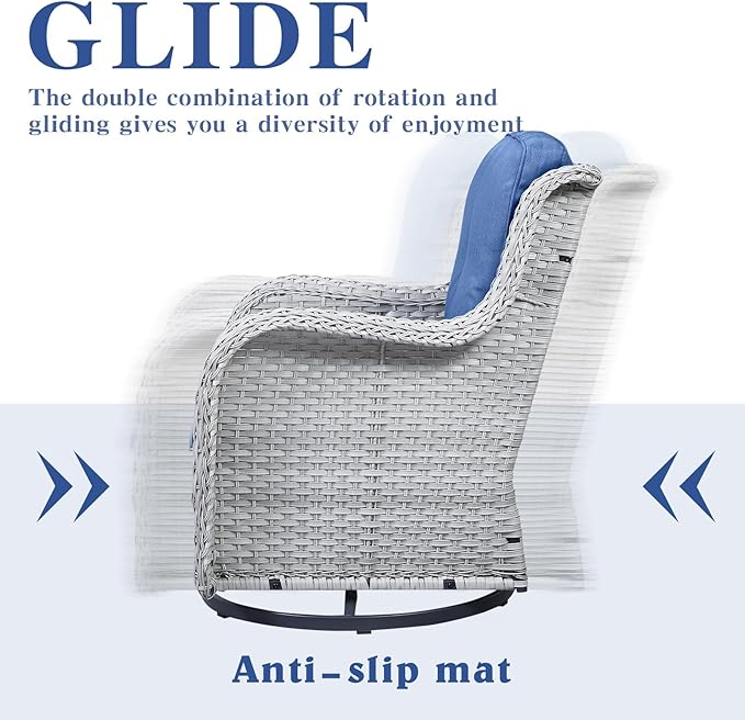 Belord Outdoor Swivel Rcoker Patio Chairs - Outdoor Swivel Patio Chairs Set of 2 Wicker Chair Patio Furniture Sets with Covered Cushion for Porch Deck Balcony Garden, Blue Cushion