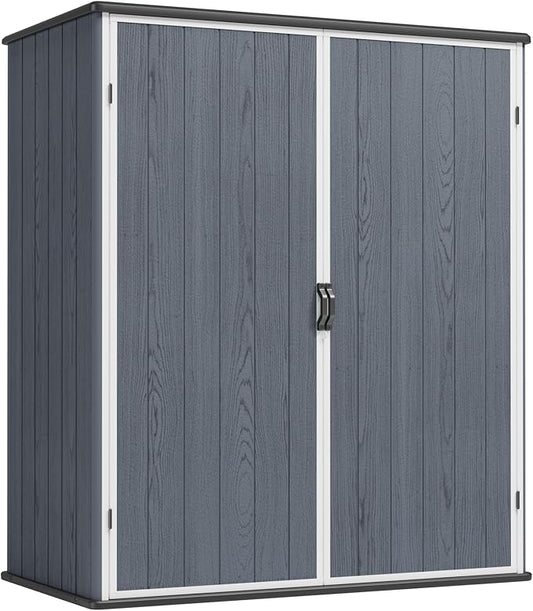 Greesum 5X3FT Plastic Outdoor Storage Shed with Floor, Resin Storaged Sheds with Lockable Door, All-Weather Tool Sheds for Garden, Backyard, Patio, Dark Gray (4.7×2.5FT)