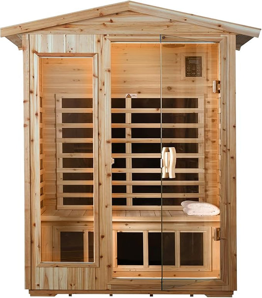 Far Infrared Sauna Room for 2 Persons Low EMF Home Indoor/Outdoor Saunas Canadian Premium Hemlock Wood-Sweating Detox-Colored Light Spectrum-LCD Display-Bluetooth