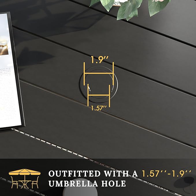 VICLLAX 37.8" Square Outdoor Patio Table, All Weather Metal Outdoor Dining Table for Lawn Garden, Black Tabletop