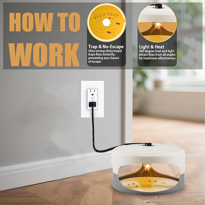 Flea Traps for Inside Your Home, 4 Packs Flea Trap for Home & Garage with 12 Sticky Disc 12 Bulbs 4 Electric Wires Bed Bug with Light for Indoor Safe to Pets