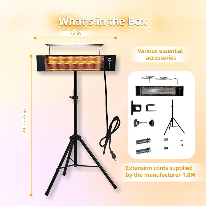 Electric Patio Heater 1500W Outdoor Portable Heaters for patio RealSmart Infrared Outdoor/Indoor Space Heater 3 Heat Modes Wall Mounted Tripod Heater IP65 TUV Certification for Garage Greenhouse
