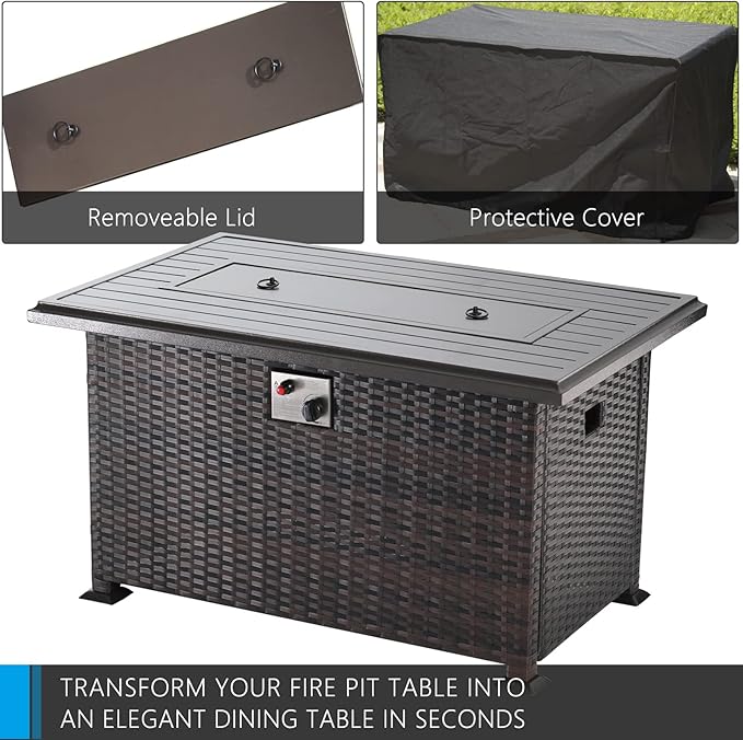 Outdoor Patio Furniture Set with Gas Fire Pit Table, 15 Pieces Outdoor Furniture Set Patio Sectional Sofa w/43in Propane Fire Pit, PE Wicker Rattan Patio Conversation Sets (Teal)