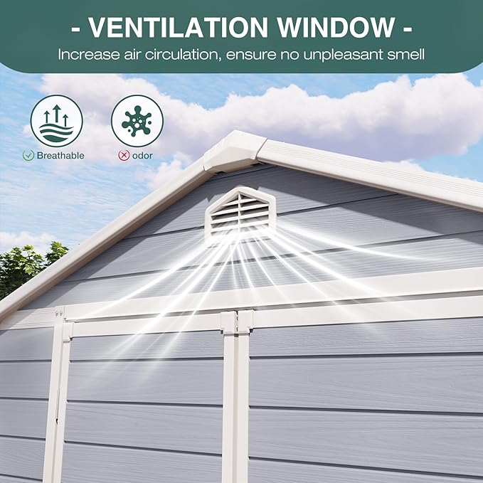 6x8FT Storage Shed Plastic Outdoor Storage Shed Waterproof Container House with Lockable Door and Transparent Window for Garden, Lawn, Backyard