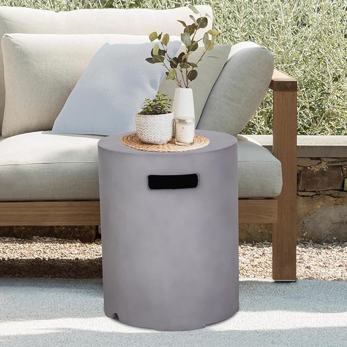 Afterglow 16" Propane Tank Cover Table, Round Tank Container Fits Standard 20 lbs Propane Tank Outdoor Gas Tank, Deck Backyard Patio, Grey