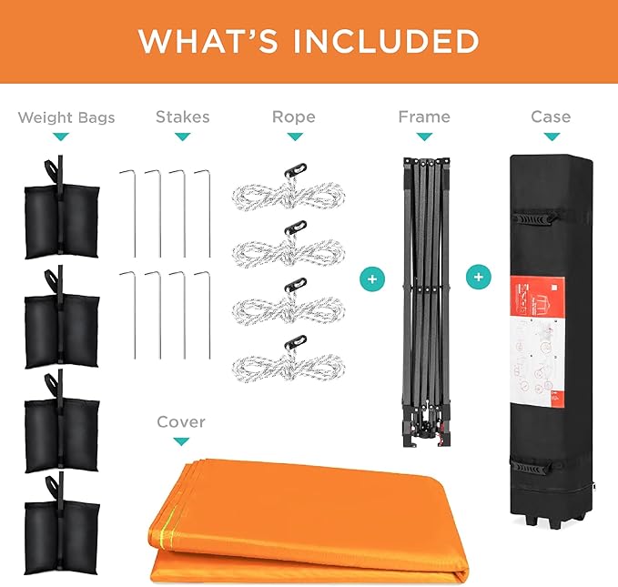 Best Choice Products 8x8ft 1-Person Setup Pop Up Canopy Tent Instant Portable Shelter w/ 1-Button Push, Case, 4 Weight Bags - Orange