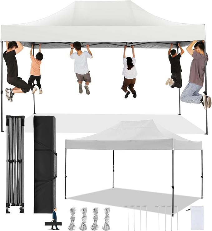COBIZI 10x15 Pop Up Canopy Without Sidewall,Heavy Duty Canopy UPF 50+ All Season Wind Waterproof Commercial Outdoor Wedding Party Tents for Parties Gazebo with Carry Bag(10 x 15 ft White)