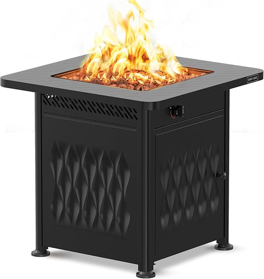 East Oak 28" Outdoor Fire Pit Table | 52,000 BTU Fire Pit Table for Outside with Magnetic Lid | Storage Basket & Lava Rocks | CSA Certified for Patio, Backyard & Garden | Black