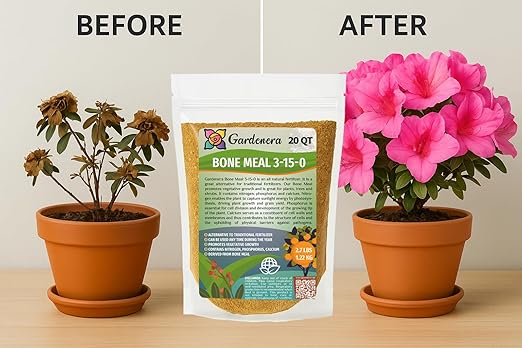 𝐁𝐄𝐒𝐓𝐒𝐄𝐋𝐋𝐄𝐑 Organic Bone Meal Fertilizer by Gardenera (4-12-0 NPK) All-Natural Plant Food Source of Nitrogen and Phosphorus for Bulbs, Gardens, Potted Plants, Trees, and Shrubs - 20 QUARTS