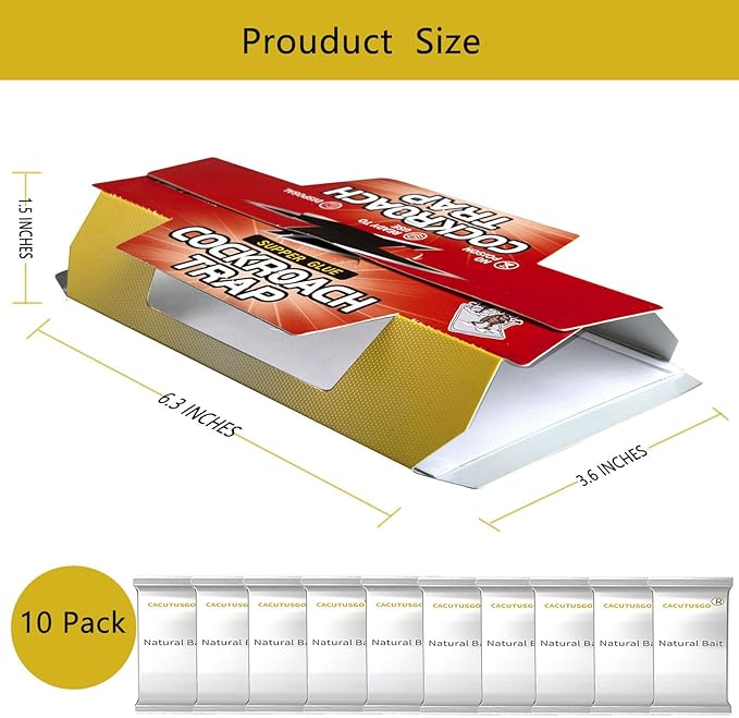 Natural Food Baited Cockroach Glue Boards – Extra Strong Adhesive, Highly Attractive