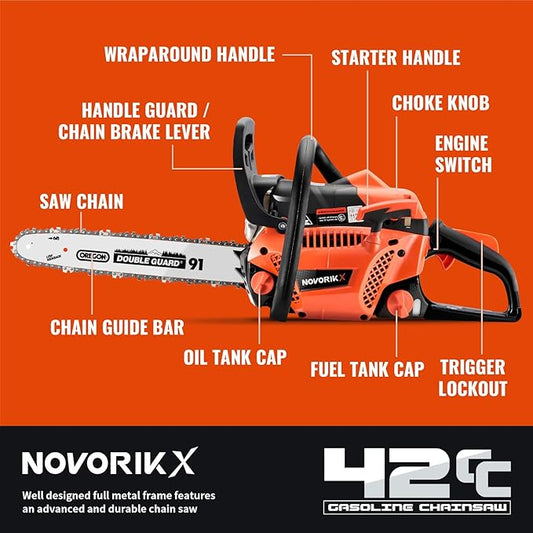 Gas Chainsaw Powered 42CC 18&16 Inch Chainsaw For Tree Trimming Wood Cutting 2.3 HP Handheld Chain Saw Gas With Automatic Oiler Christmas Birthday Gift For Husband Man Dad