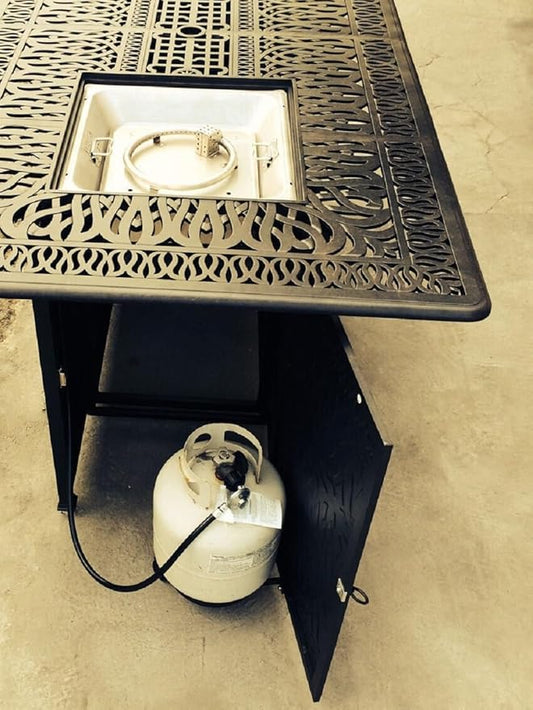 Elisabeth Cast Aluminum Outdoor Fire Pit Bar Table, 84L x 44W x 40H inches, Double Burner, 30000 BTU