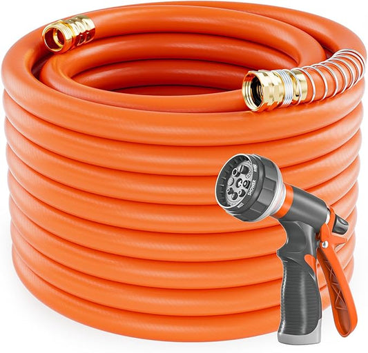 SPECILITE Garden Water Hose 150 ft x 3/4 in Heavy Duty, Flexible and Lightweight, Burst 600 psi, Kink-less Hybrid Rubber Pipe for Backyard, 3/4'' Brass Fittings, Orange