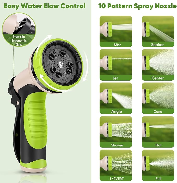Garden Hose 200ft, Stainless Steel Heavy Duty Water Hose with 10 Function Nozzle Flexible, Lightweight, No-Kink, Pet Proof, Puncture Proof Metal Hose for Yard, Outdoor