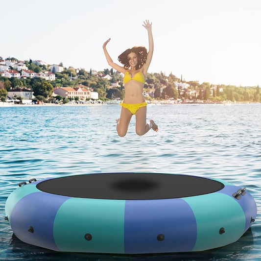 GYMAX Water Trampoline, Floating Lake Trampoline with Electric Pump & Rope Ladder, Inflatable Water Bouncer for Lake, Heavy Duty for Adults