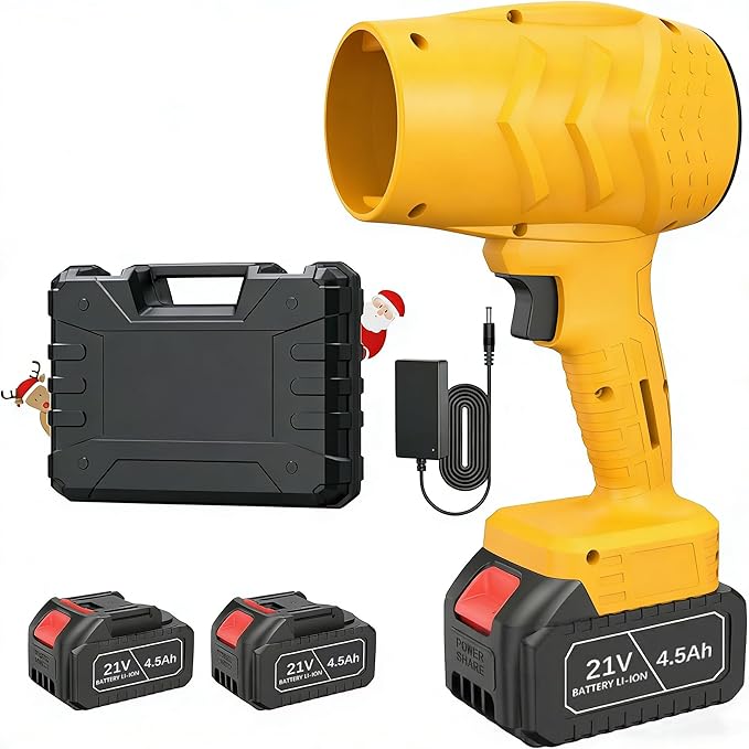 Leaf Blower Cordless with Battery and Charger,21V Electric Handheld Leaf Blower, 950000RPM Powerful Fan with Adjustable Speed, Lightweight Blower for Patio, Lawn, Blowing Leaves and Snow(Yellow)
