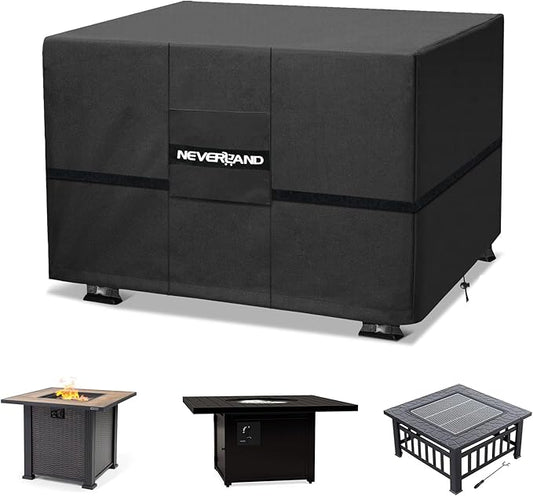 NEVERLAND Fire Pit Cover Square 28 Inch - Waterproof Outdoor Firepit Covers Square for 24-28 Inches 600D Oxford Patio Gas Fire Pit Table Covers with Buckle Straps and Air Vent, 28 x 28 x 25 Inch Black