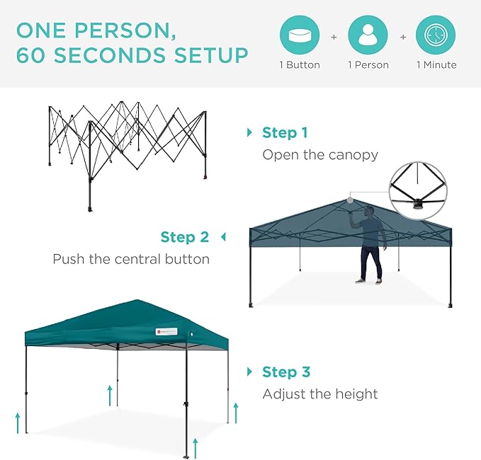 Best Choice Products 8x8ft 1-Person Setup Pop Up Canopy Tent Instant Portable Shelter w/ 1-Button Push, Case, 4 Weight Bags - Cerulean