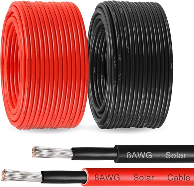 MOOKEERF Solar Pane Wire 8 AWG - Solar Extension Cable 30Ft Black & 30Ft Red 8 Gauge Tinned Copper PV Wire for Outdoor Automotive RV Solar Panel Boat Marine (Black+Red)