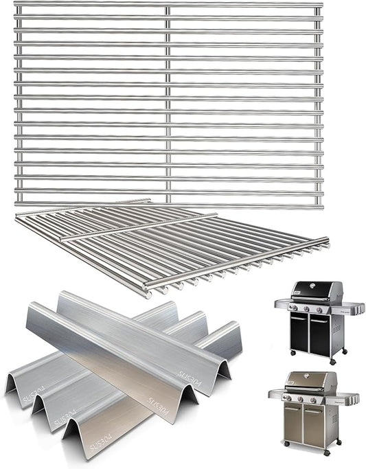 Genesis E310 Grill Grates & 7620 Flavorizer Bars for Weber Genesis 300 Series (2011-2016), Genesis E330 E320 E310 S310 S320 S330 EP/CEP310 EP/CEP320 EP/CEP330 Grill Parts with Front-Mounted Control