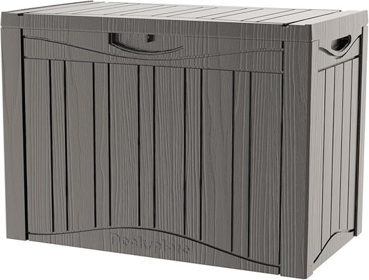Mersco 45 Gallon Double-Wall Resin Deck Box - Lockable Waterproof Outdoor Storage Box, 515bs Capacity & Doubles as Seating for Patio Furniture - Garden Tools, Pool Accessories (Grey)
