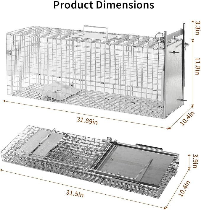 32 Inch Animal Trap Cage,Folding Live Animal Trap Cage for Stray Cats,Raccoons,Armadillos and Rabbits