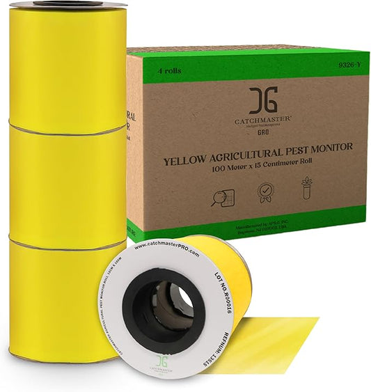 Catchmaster XL AG Roll 2PK, Double Sided Adhesive Fly Tape Strips, Fungus Gnat Sticky Trap for Greenhouse, Garden, Nursery, Pest Control Gardening Supplies, Pet Safe Insect Trap, 328' x 12" Yellow