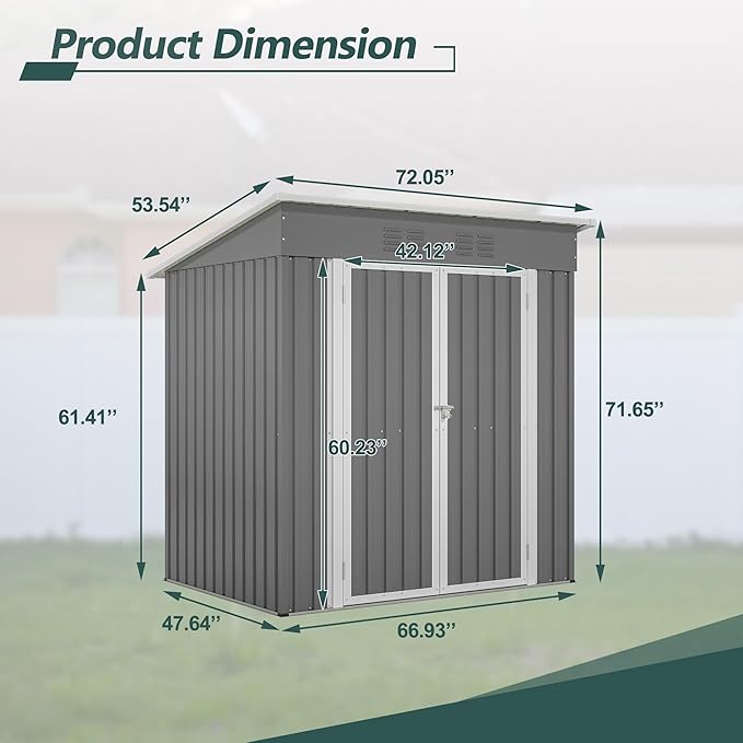 6x4 FT Outdoor Storage Shed, Metal Garden Shed with Frame Floor, Outside Tool Shed with Lockable Hinged Doors, Waterproof Storage Building with Sloped Roof for Backyard, Patio, Lawn, Gray