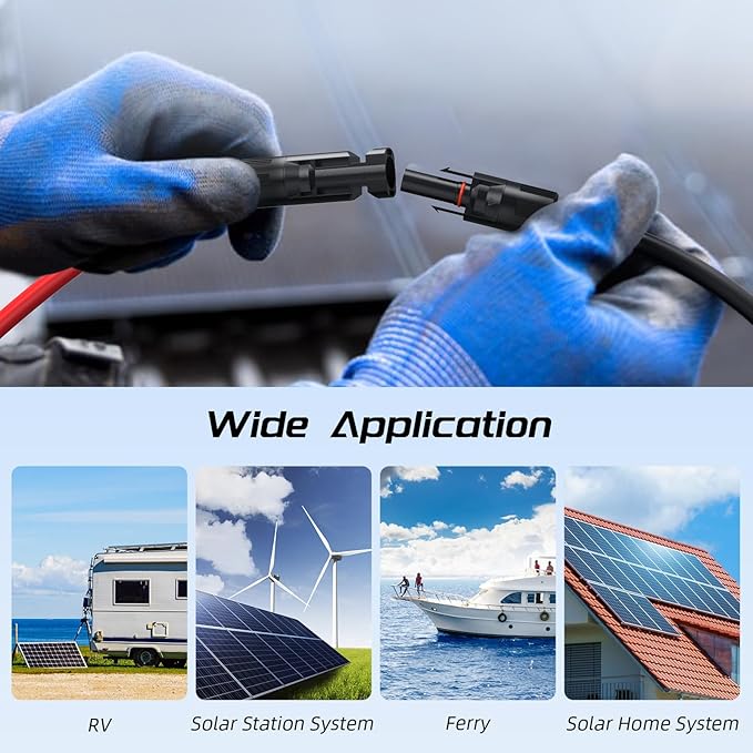 Bateria Power 10Feet 10AWG Solar Panel Extension Cable, 10 Gauge 6mm² PV Wire with Female & Male Waterproof Connectors for RV, Photovoltaic Systems, Set of 2
