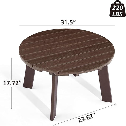 MINPINSER Outdoor Round Coffee Table, Adirondack Patio Coffee Table, Outdoor Large Side Table for Balcony Lawn (Brown)