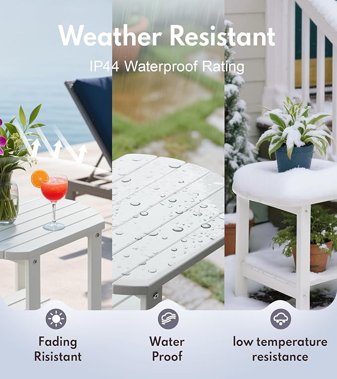 PASAMIC 2-Tier Adirondack Oval Outdoor Side Table, HDPE Small Outdoor Table, Patio End Table for Patio, Backyard, Weather-Resistant (White)