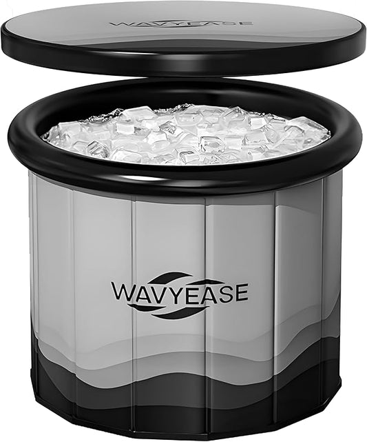 WAVYEASE Upgraded Portable Cold Plunge Tub for Athletes & Adults | 100 GAL Foldable Ice Bath with Insulative Cover | Instant Setup for Indoor & Outdoor Recovery (Grey)