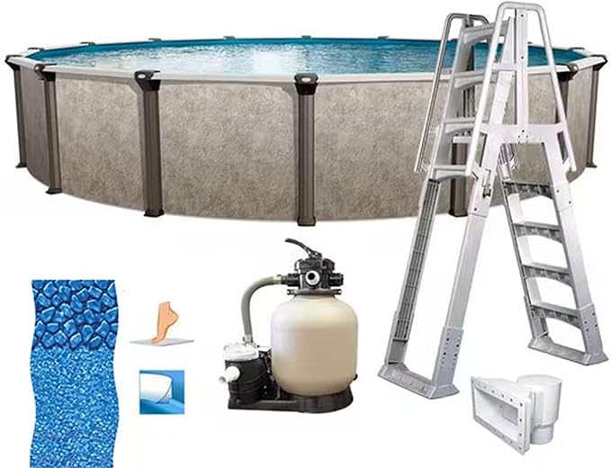 In The Swim 12' Round Above Ground Swimming Pool - Epic Package - Featuring: Sand Filter, Pump System and A-Frame Ladder