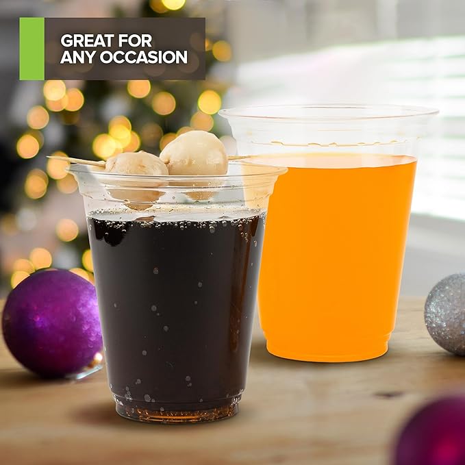 Stock Your Home 12 oz Clear Commercially Compostable Cold Cups (1000 Pack), Eco Party Cups, Disposable Cups for Water and Wine