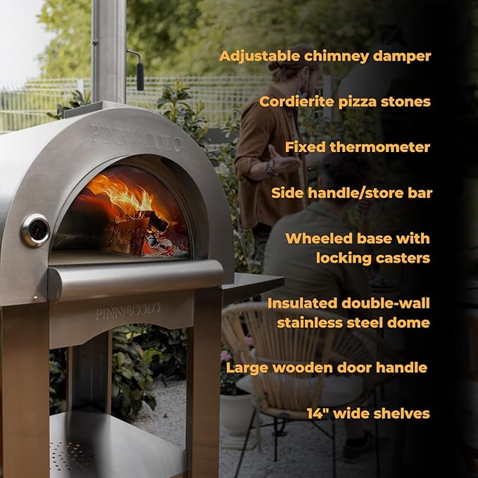 PREMIO Wood-Fired Pizza Oven with Professional Grade Accessories - Double-Wall Insulation w/Heavy Gauge Stainless Steel and Cordierite Stones Surface - Includes 8 additional items