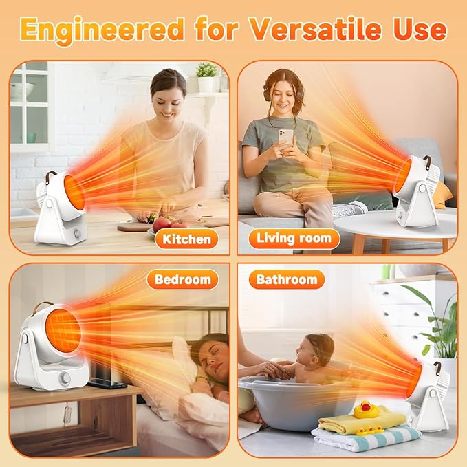 1500W PTC Ceramic Electric Heater, 250Sq.ft 1S Heating, 4 Modes, 100° Vertical & Horizontal 3D Swing Patio Heaters for Outdoor Use, Tip-over&Overheat Safe Space Heaters for Indoor Use Garage