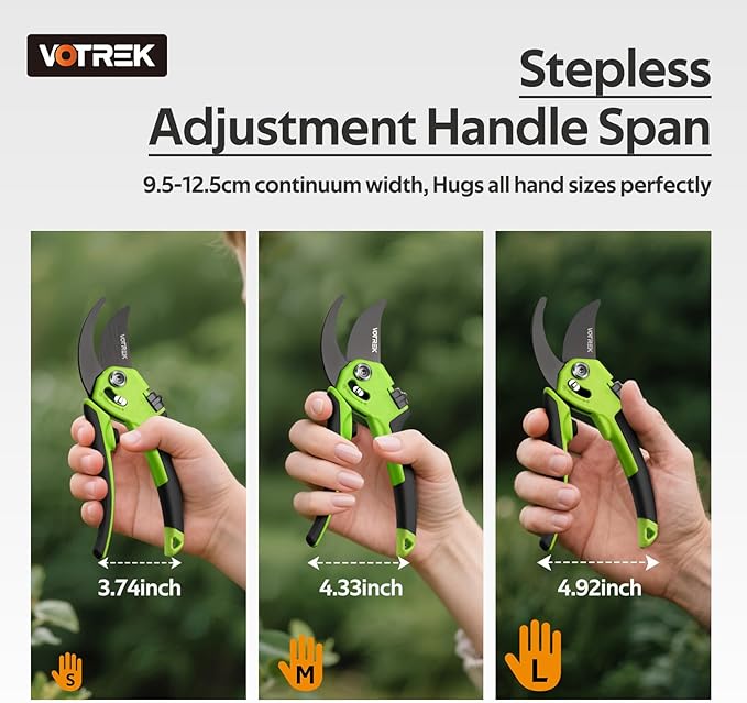 Pruning Shears for Gardening, [Patented Stepless Handle Opening] - Garden Clippers with Ultra-Sharp SK5 Steel for Weak Hand, Universal Fit for All Hand Sizes, Effortlessly Cuts 1-Inch Branches