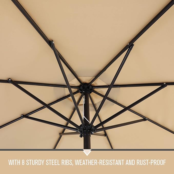 PHI VILLA 9ft Patio Umbrella Clearance, Outdoor Market Table Umbrellas with 8 Ribs and Push Button Tilt for Garden Deck & Poolside (No Base)