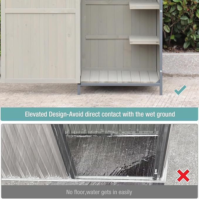 Outdoor Sheds Storage, 2.5x5.6FT Vertical Storage Sheds, Wooden Sheds with Metal Frame, Large Capacity Storage, Box for Backyard Garden Patio Lawn (Gray)