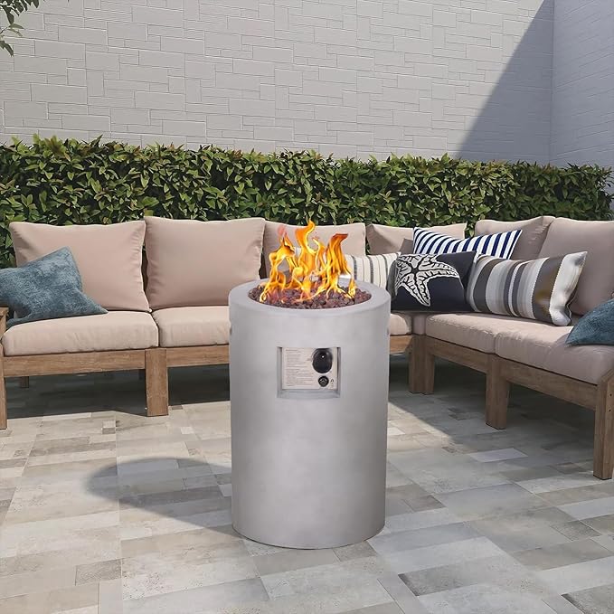 Afterglow Circular Propane fire Pit 30,000 btu with Lava Rock and Weather Cover Terrafab Artificial Concrete for Outdoor Patio Garden Backyard Decoration CSA Certified 16" x 16" x 25"