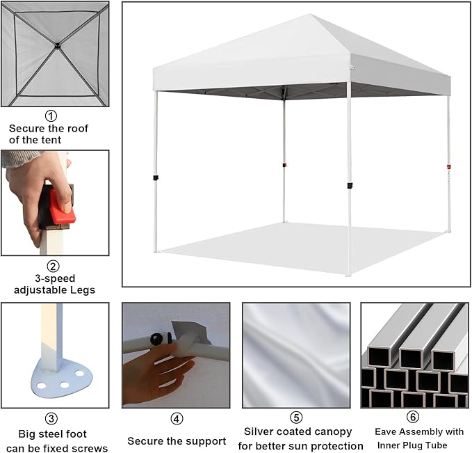 Northroad 8X8 FT Pop Up Canopy, Outdoor Instant Canopy Tent w/Carrying Bag, Portable Gazebo Shelter for Wedding Party,Commercial Event,Patio,Garden,Beach-White