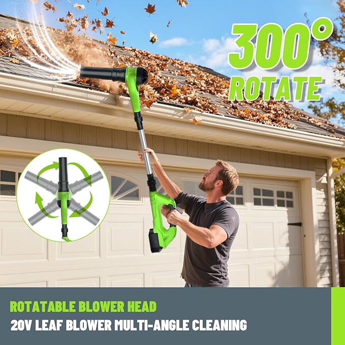 Leaf Blower Cordless,21V | 49" Electric Leaf Blower with 2 x 3.0Ah Batteries 3 Speed Modes 500CFM/180MPH Handheld Battery Powered Blower for Lawn Care Yard Patio Dust Snow Car Interior Garage Cleaning