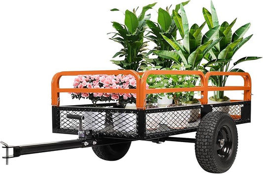 Heavy Duty ATV Trailer Steel Dump Cart, 1600 Lbs 15 Cubic Feet Garden Trailer Pull Behind with Removable Sides & All Terrain Tires for Lawn Mower, ATV & Yard Work