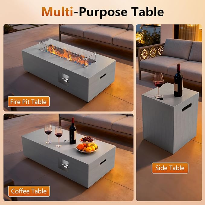 Outdoor Fire Pit Table Propane Gas Fire pits &Outdoor Fireplaces 42″ Rectangular Firepit Table, 50,000 BTU Fire Table for Patio Set (Light Gray)