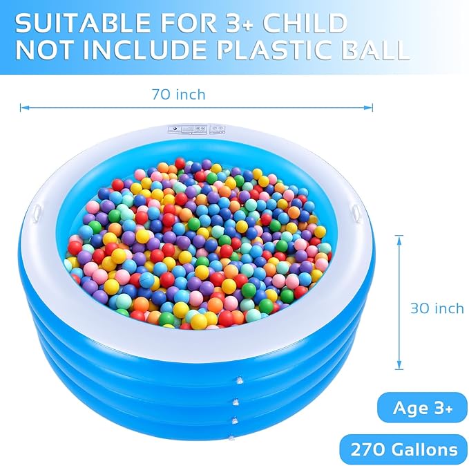 Inflatable Swimming Pool, 70"x30" Large Deep Round Inflatable Pool with Handles Family Pool, Summer Water Party, Outdoor, Garden Backyard, Suitable for Adults (Blue)