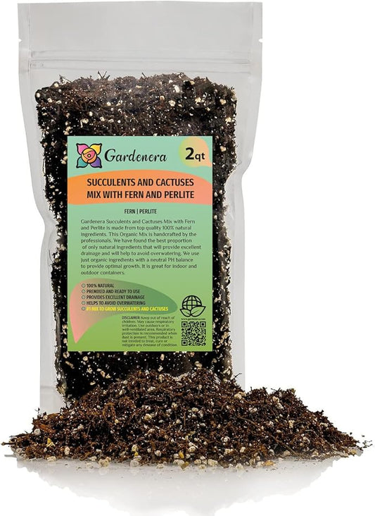 Gardenera Fern + Perlite Soil Mix for Repotting and Planting Succulents and Cactuses - 2 Quart Bag